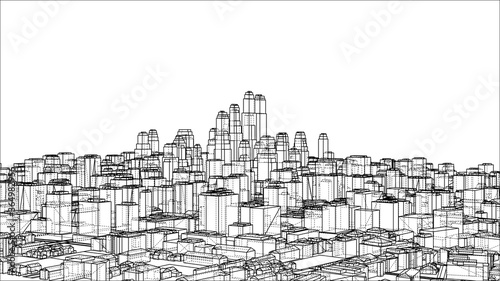 Wire-frame Twisted City  Blueprint Style