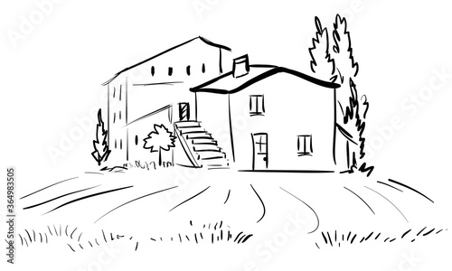 Italian house with stairs and poplars