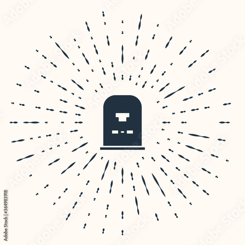 Grey Tombstone with RIP written on it icon isolated on beige background. Grave icon. Abstract circle random dots. Vector Illustration.
