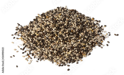 Heap of chia seeds isolated on white