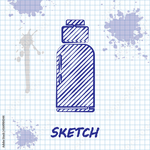 Sketch line Canteen water bottle icon isolated on white background. Tourist flask icon. Jar of water use in the campaign. Vector Illustration.