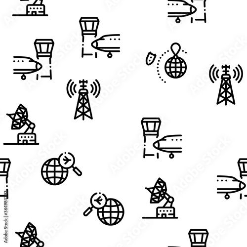 Air Navigation Tool Seamless Pattern Vector Thin Line. Illustrations