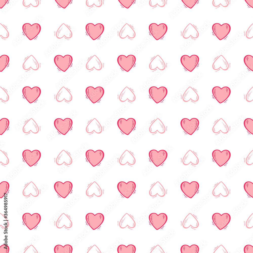 Valentines day background. Heart Vector Seamless pattern. Love and wedding, design. Hand drawn doodle Hearts