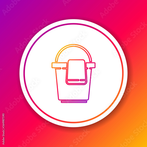 Color line Bucket with rag icon isolated on color background. Cleaning service concept. Circle white button. Vector Illustration.
