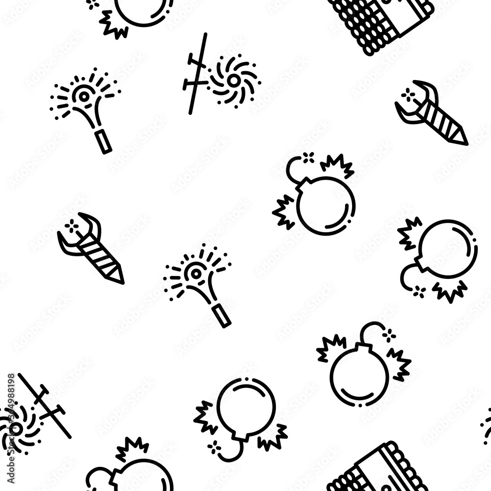 Firework Pyrotechnic Seamless Pattern Vector Thin Line. Illustrations