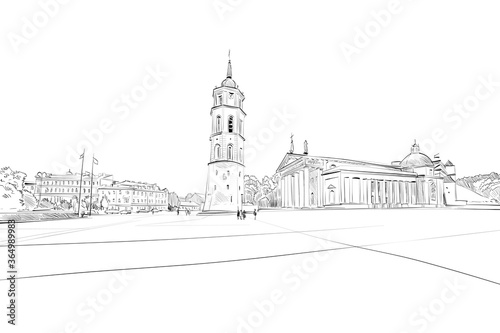 Cathedral of St. Stanislav. Vilnius, Lithuania. Hand drawn vector illustration.