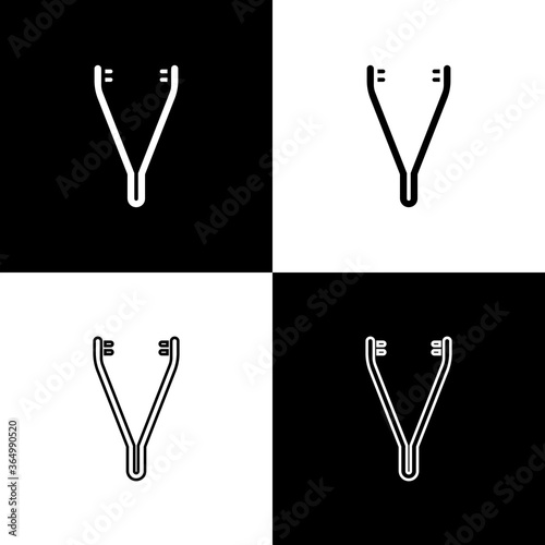 Set Medical tweezers icon isolated on black and white background. Medicine and health. Anatomical tweezers. Vector Illustration.