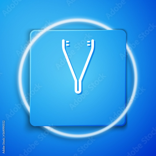 White Medical tweezers icon isolated on blue background. Medicine and health. Anatomical tweezers. Blue square button. Vector Illustration.