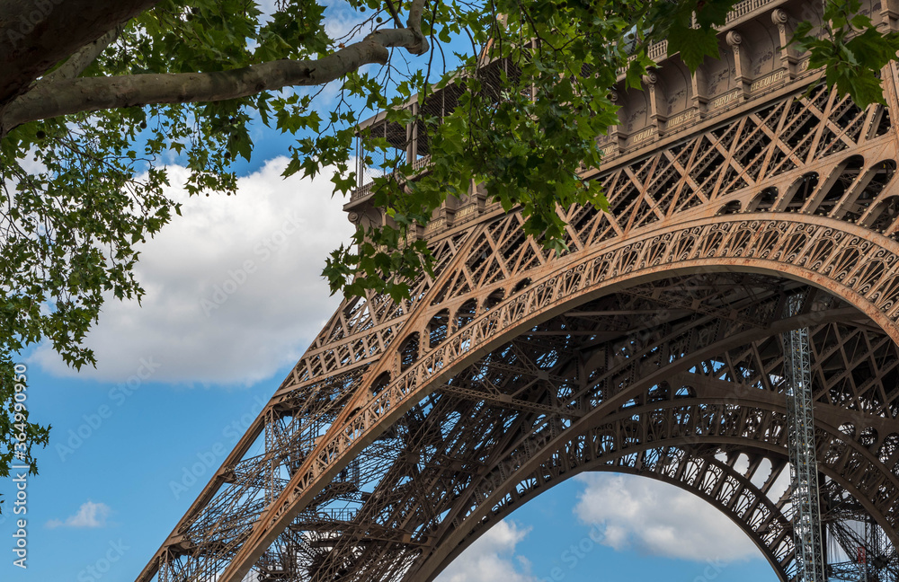 Closeup of the Eiffel Tower in Paris, France