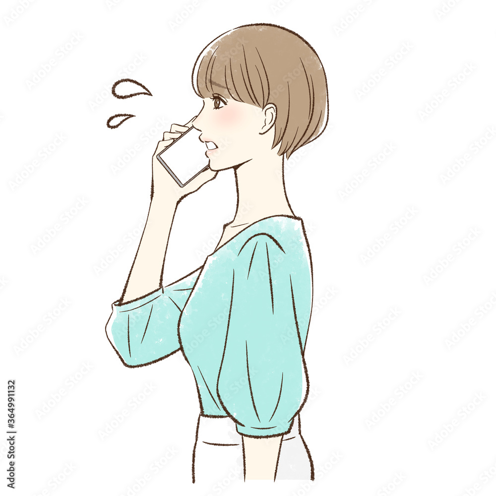 不安そうにスマホで通話する女性の横顔