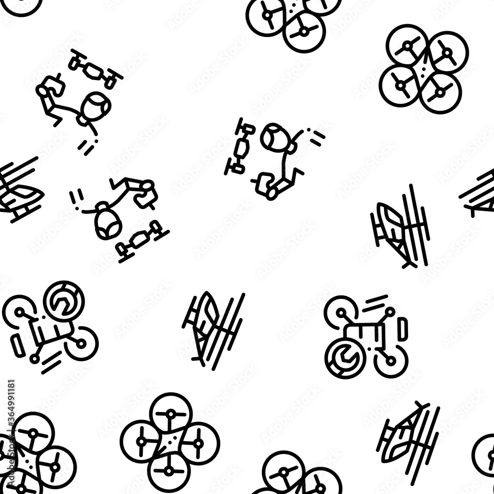 Drone Fly Quadrocopter Seamless Pattern Vector Thin Line. Illustrations Drone Fly Quadrocopter Seamless Pattern Vector Thin Line. Illustrations