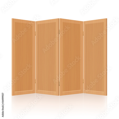Folding screen, wooden room divider, partition - foldable, mobile, rustic, retro four-part interior furniture. Isolated vector illustration on white background.
 photo