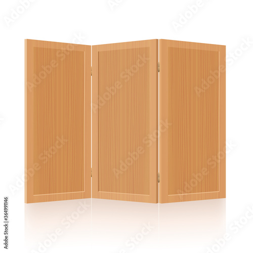 Room divider, folding screen, wooden partition - foldable, mobile, rustic, retro three-part interior furniture. Isolated vector illustration on white background.
