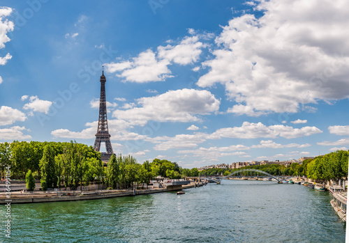 Panorama of the Eiffel Tower in Paris, France. 