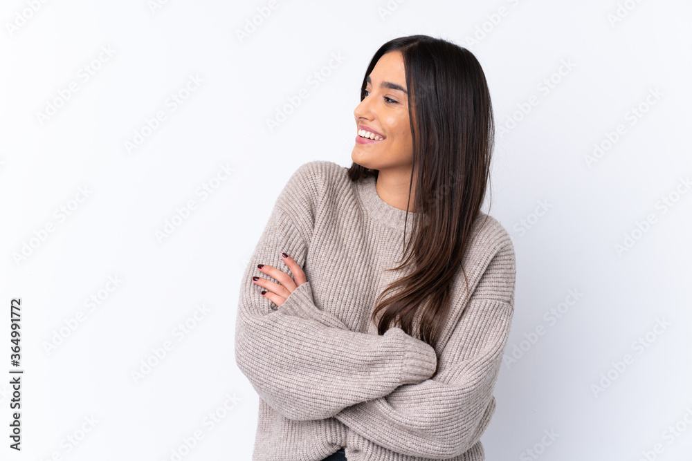 Young brunette woman over isolated white background happy and smiling Young brunette woman over isolated white background happy and smiling