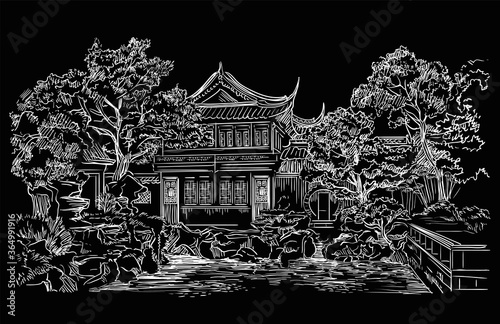 Black China hand drawing landmark 9