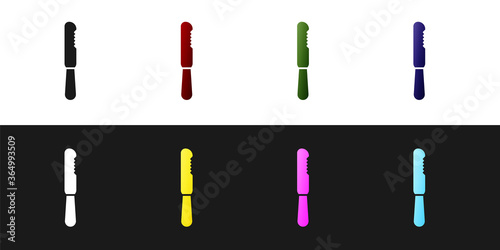 Set Disposable plastic knife icon isolated on black and white background. Vector Illustration.