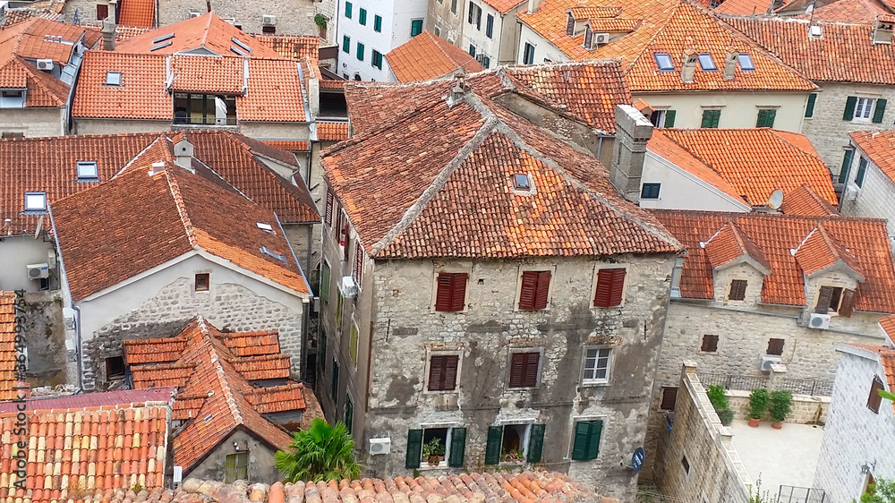Red-roofed homes in Kotor old town, Montenegro