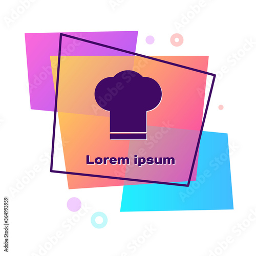 Purple Chef hat icon isolated on white background. Cooking symbol. Cooks hat. Color rectangle button. Vector Illustration.