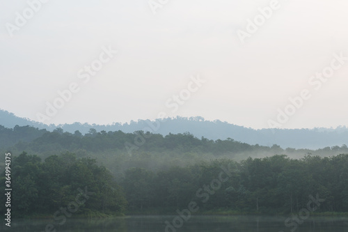 Beautiful nature and fog on the reservoir at Jetkod-Pongkonsao Natural Study in Saraburi Thailand