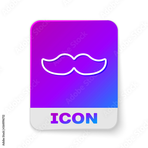 White line Mustache icon isolated on white background. Barbershop symbol. Facial hair style. Rectangle color button. Vector Illustration.