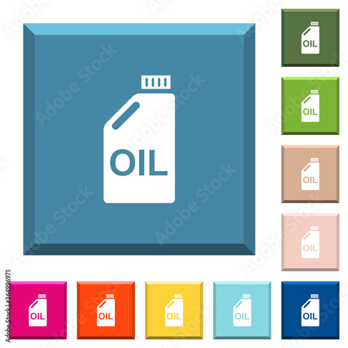 Oil canister white icons on edged square buttons