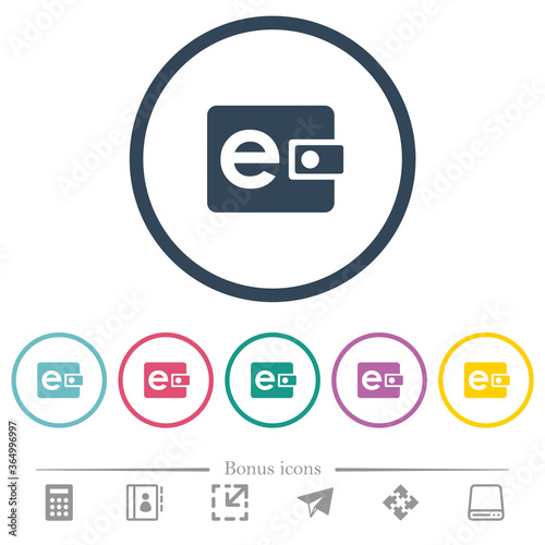 Electronic wallet flat color icons in round outlines