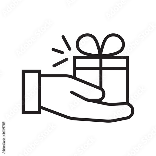 Gift icon vector in simple outline style. Sign of the gift box. The package is tied with a bow. Online donation for illustration. The online store distributes prize.