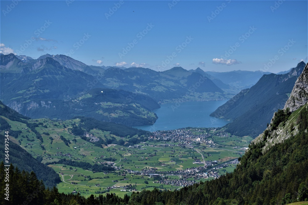 Big Mythen mountains view in Switzerland in canton Schwyz  