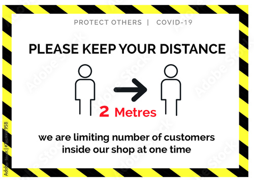 Alert sign for shop door - poster Covid-19 UK for customers to keep distance 2 metres