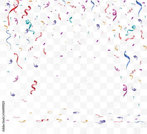 Lots of colorful tiny confetti and ribbons on transparent background. Festive event and party. Multicolor background.Colorful bright confetti isolated on transparent background