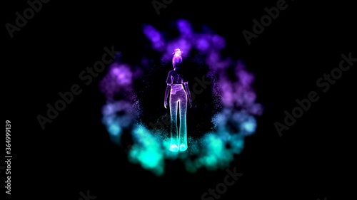 Obraz na plátně Beautiful Illustration of a girl inside a energy sphere with black background