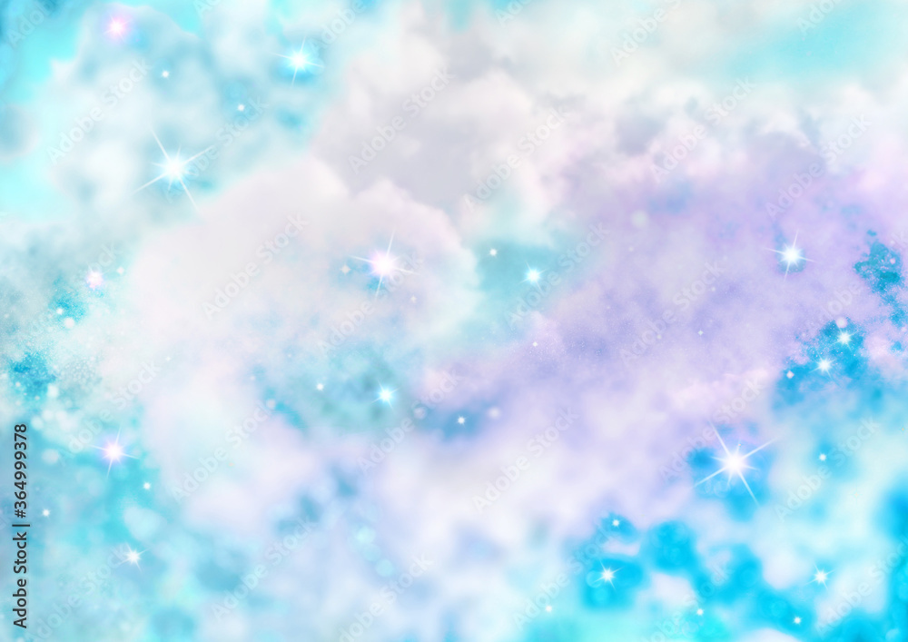 ふわふわの雲と星の背景素材（水色・紫色・白）