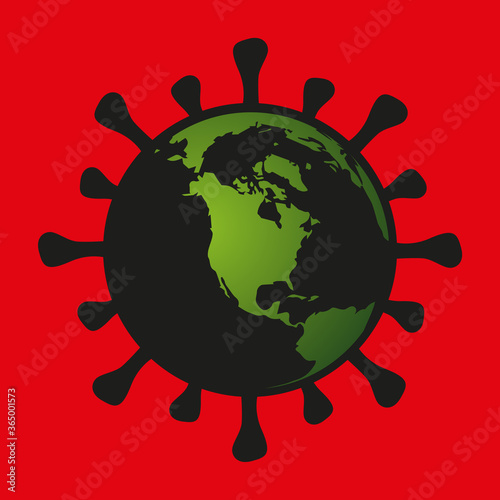 Concept de la lutte contre la propagation de la pandémies du COVID-19 à travers le monde avec le symbole du virus associé au globe terrestre.