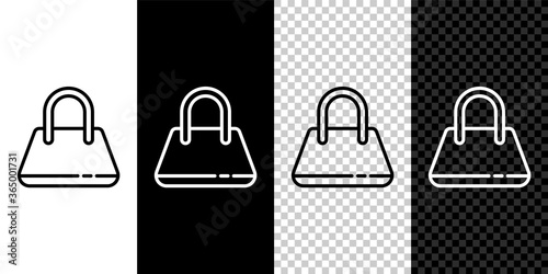 Set line Handbag icon isolated on black and white background. Female handbag sign. Glamour casual baggage symbol. Vector Illustration.