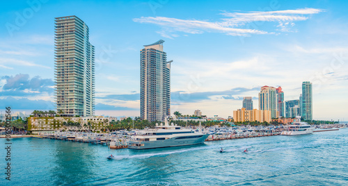 Miami Beach  marina bay view beautiful buildings sky florida usa panoramic ocean boats 