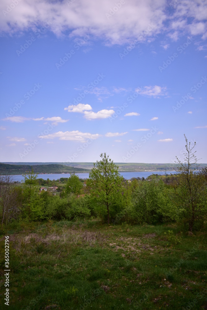 Obraz premium Beautiful summer landscape with hills and high forests