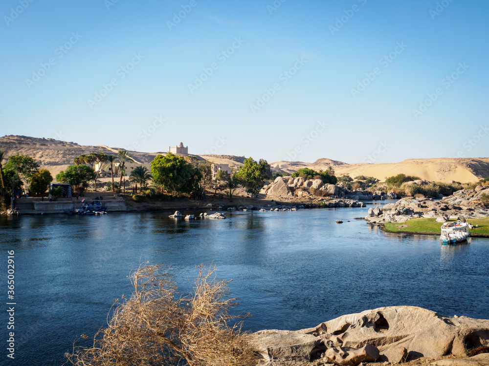 beautiful nubian landscape near aswan with river nile