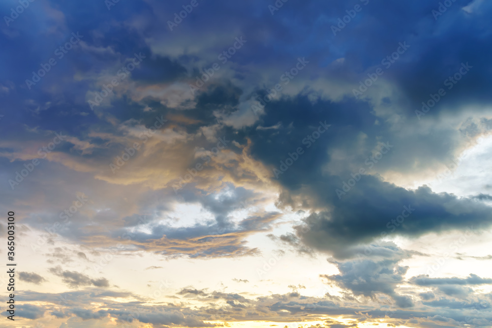 Fototapeta premium blue bright dramatic sunset sky in countryside or beach colorful cloudscape texture air background.