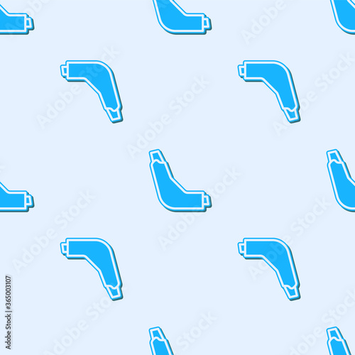 Blue line Inhaler icon isolated seamless pattern on grey background. Breather for cough relief, inhalation, allergic patient. Vector Illustration.
