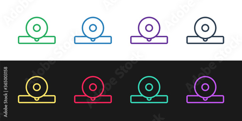 Set line Otolaryngological head reflector icon isolated on black and white background. Equipment for inspection the patient's ear, throat and nose. Vector Illustration.