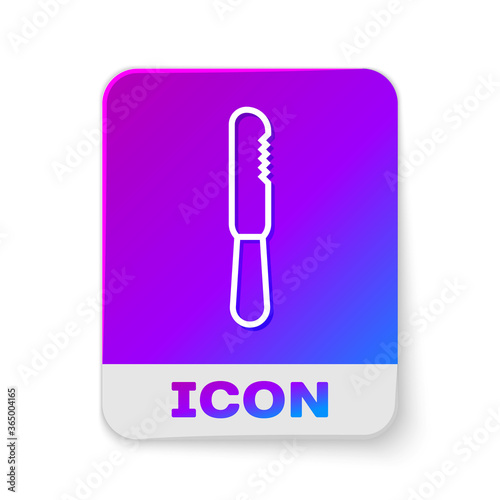 White line Disposable plastic knife icon isolated on white background. Rectangle color button. Vector Illustration.