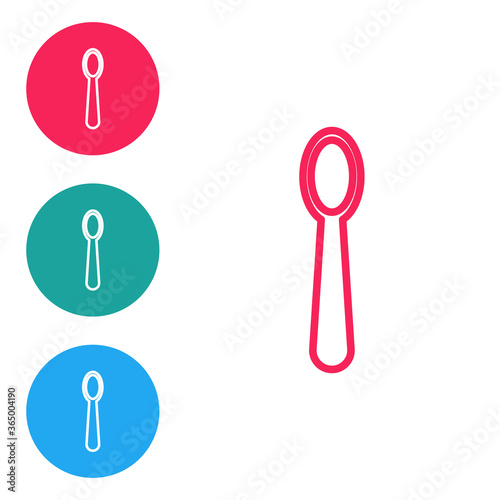 Red line Disposable plastic spoon icon isolated on white background. Set icons in circle buttons. Vector Illustration.