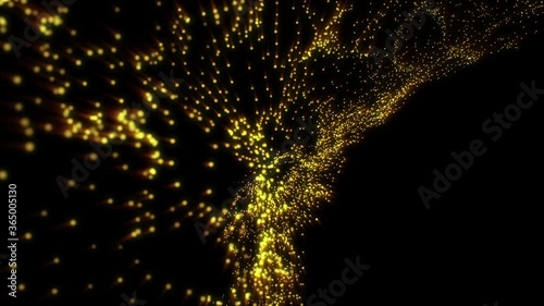 Abstract yellow and red gold wavy element animation.
Chaos wave flowing particles dance abstract background motion.