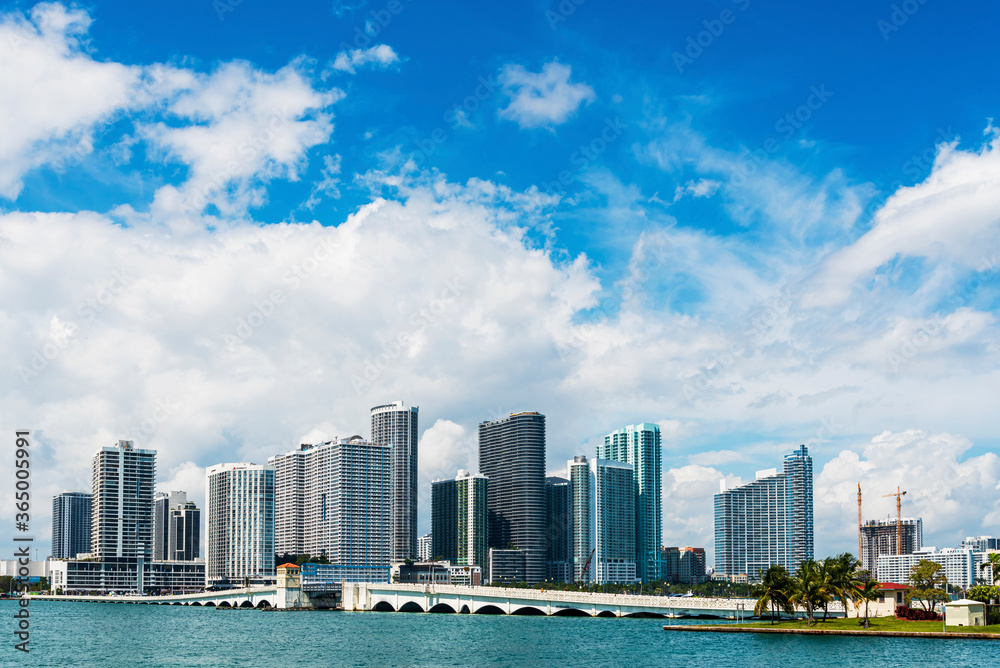 View of bridge over sea in downtown Miami 