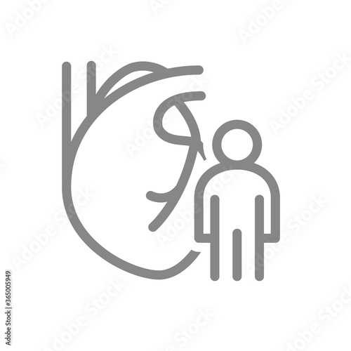 Heart with man line icon. Human circulatory system, healthy organ symbol