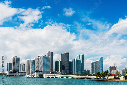 View of bridge over sea in downtown Miami 