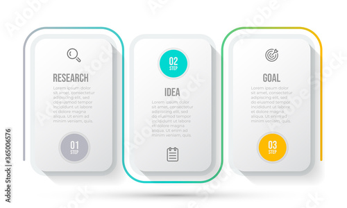 Business infographic template. Timeline with marketing icon and 3 options or steps. Vector illustration. Can be used for workflow diagram, info chart, annual report, web design.