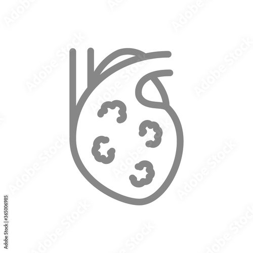 Heart with tumors line icon. Cancer internal organ, coronary heart disease symbol