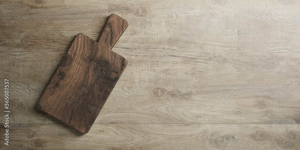 rustic wooden cutting board on table top as template - 3D Illustration rustic wooden cutting board on table top as template - 3D Illustration